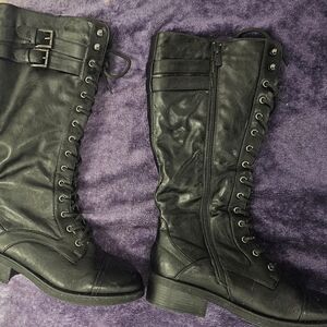 Dream Pairs Black Lace-Up Knee-High Combat Boots